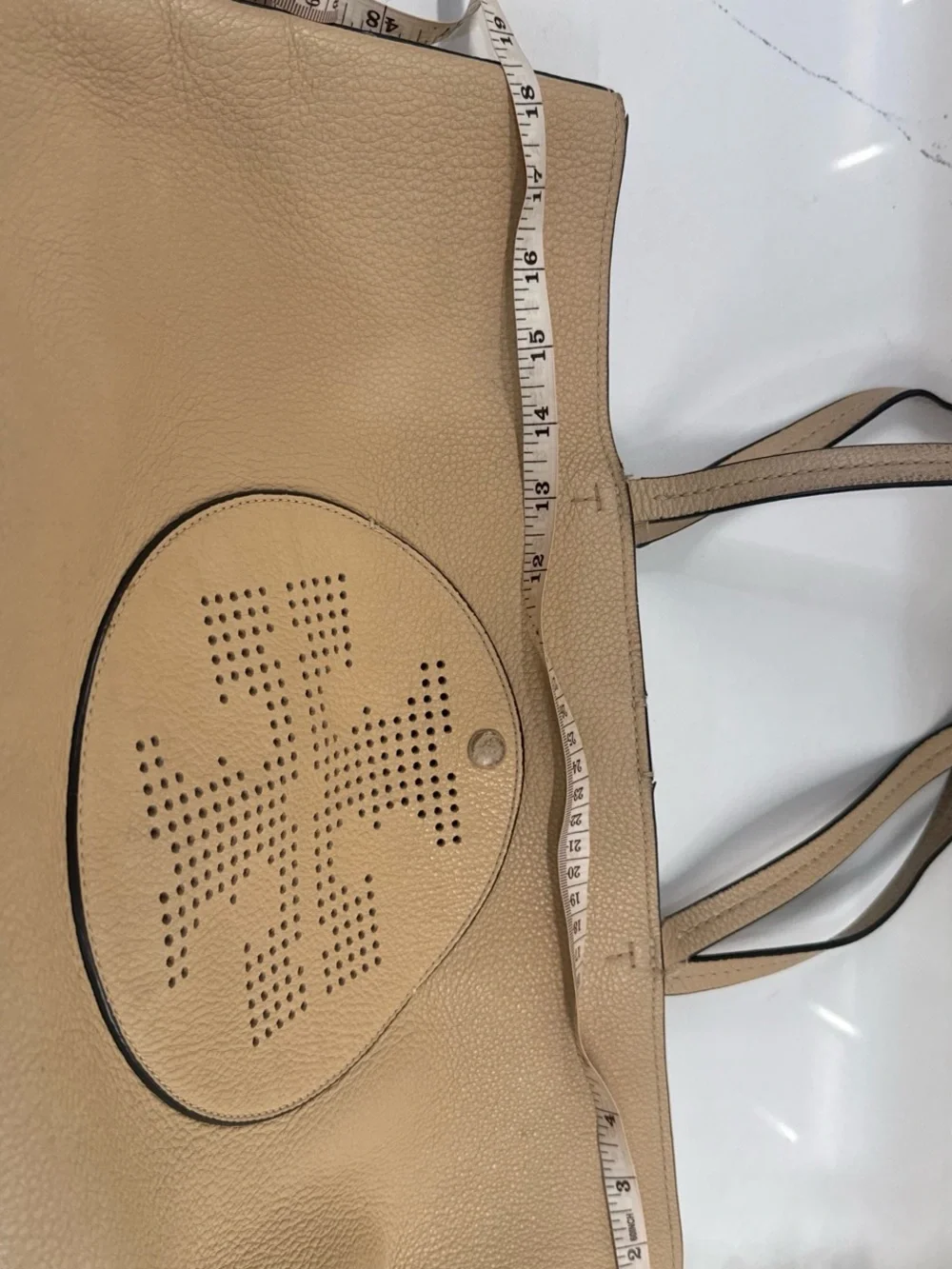 Tory Burch Beige Perforated Logo Leather Tote